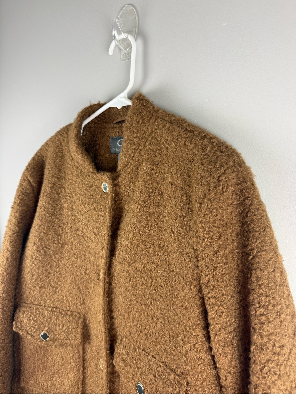 Gallery New York Women’s Brown Cropped Button Front Cropped Teddy Jacket SZ S